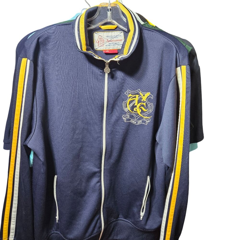 American Eagle Outfitters Navy Track Jacket With Striped Collar & Zip Pockets L